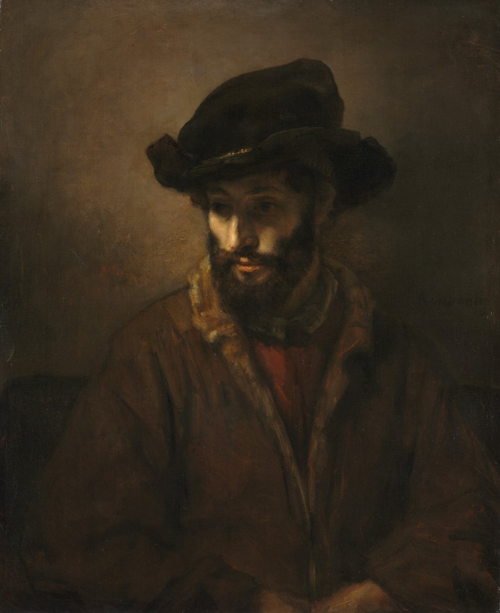 帽子をかぶったヒゲの男」1655年～1660年頃（油彩・キャンバス 作： レンブラント・ハルメンシュ。ファン・レイン