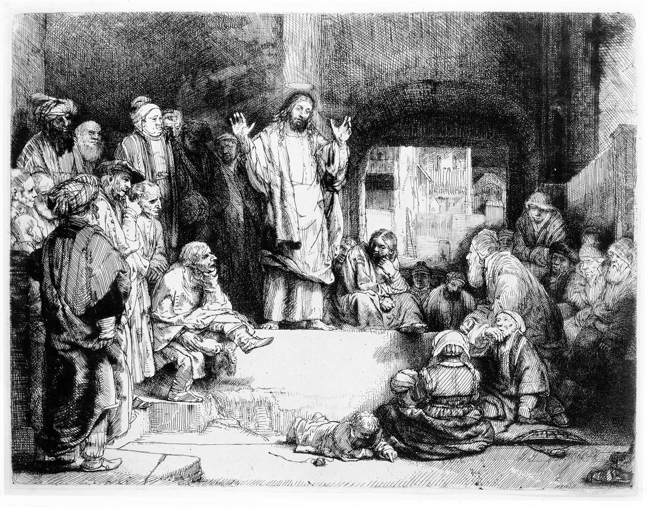 説教するキリスト、1652年頃（銅版画 作： レンブラント・ファン・レイン