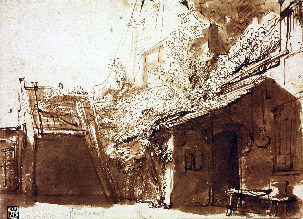 フランスの画家ライトの作品 光と影の農家 - レンブラント・ファン・ライン (1606-1669) - 1635