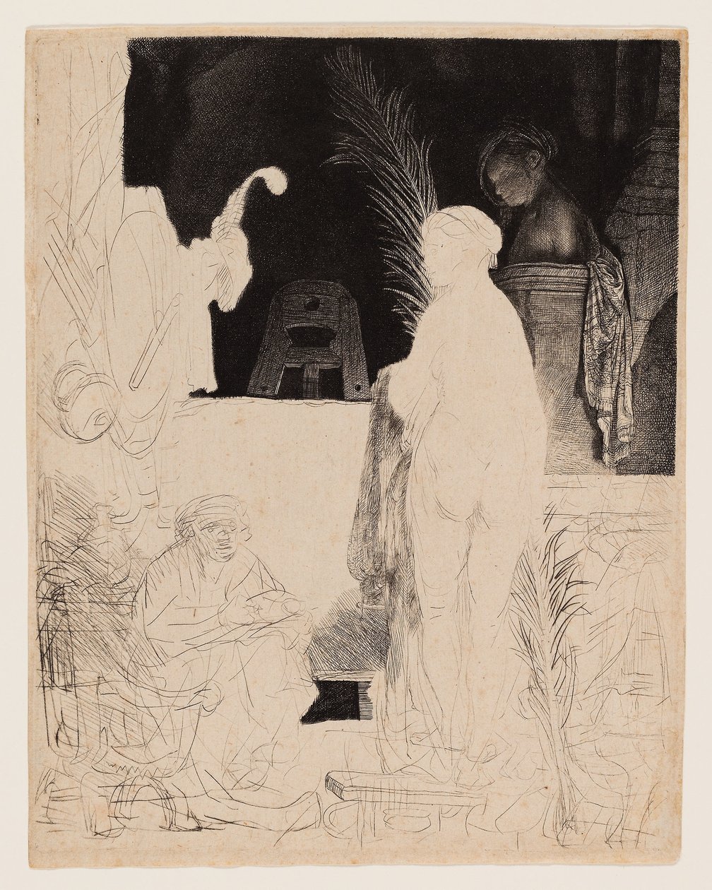 O desenho do artista a partir do modelo, c.1639 (gravura e ponta seca em papel lustre) 作： レンブラント・ハルメンシュ。ファン・レイン