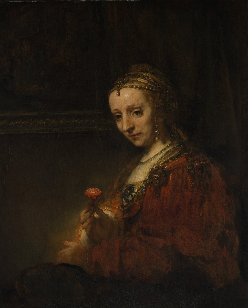 ピンクの女性、1660年頃（キャンバスに油彩） 作： レンブラント・ファン・レイン