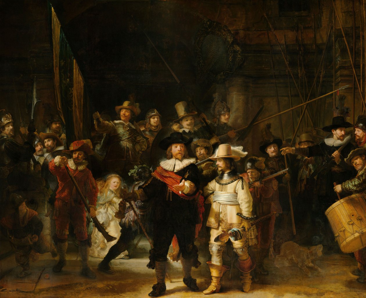 「夜警」として知られるフランス・バニング・コックとウィレム・ファン・ライテンバーグの会社 作： Rembrandt Harmenszoon van Rijn、レンブラント