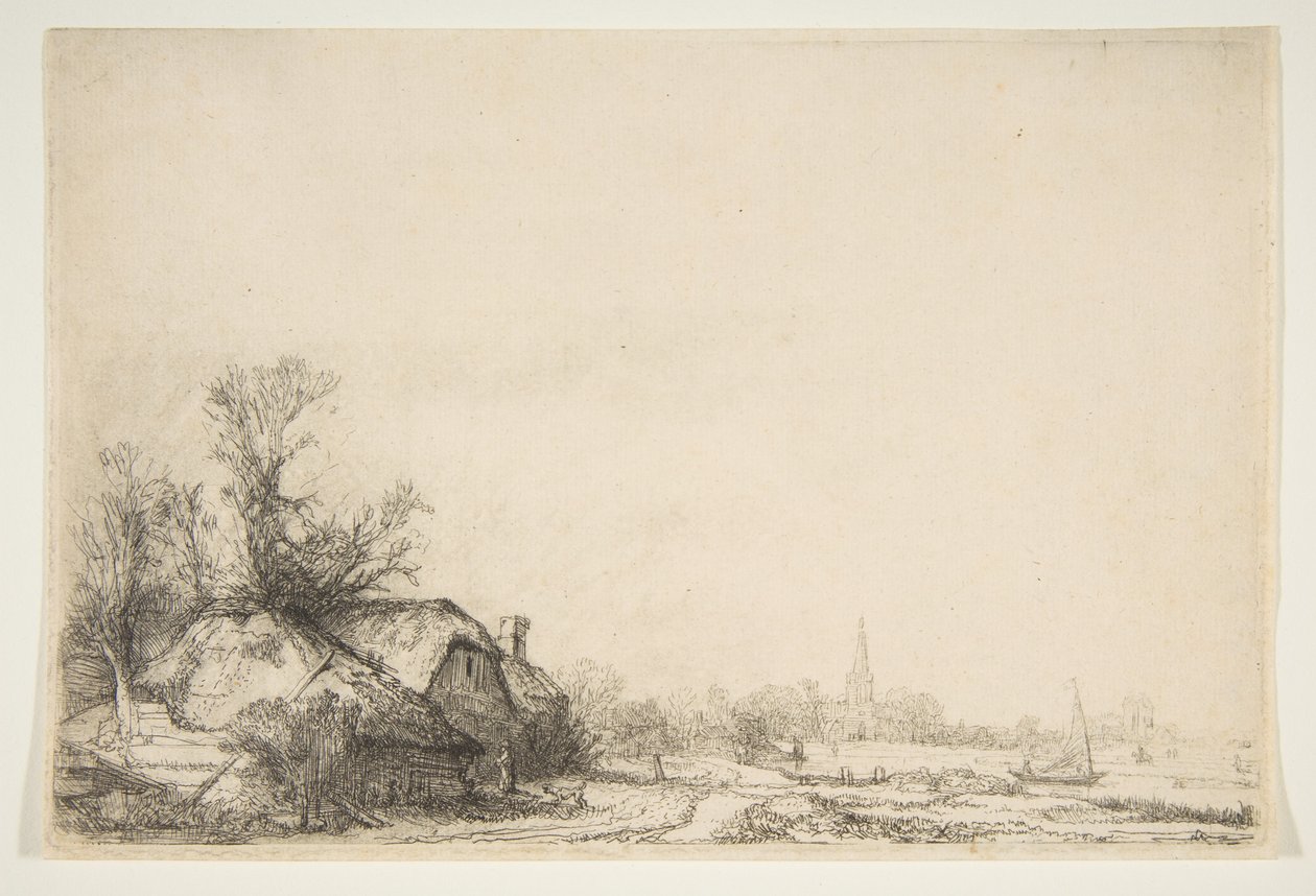 Ouderkerk の景色を望む運河沿いのコテージ、カリフォルニア州。 1641年。 作： レンブラント・ファン・レイン