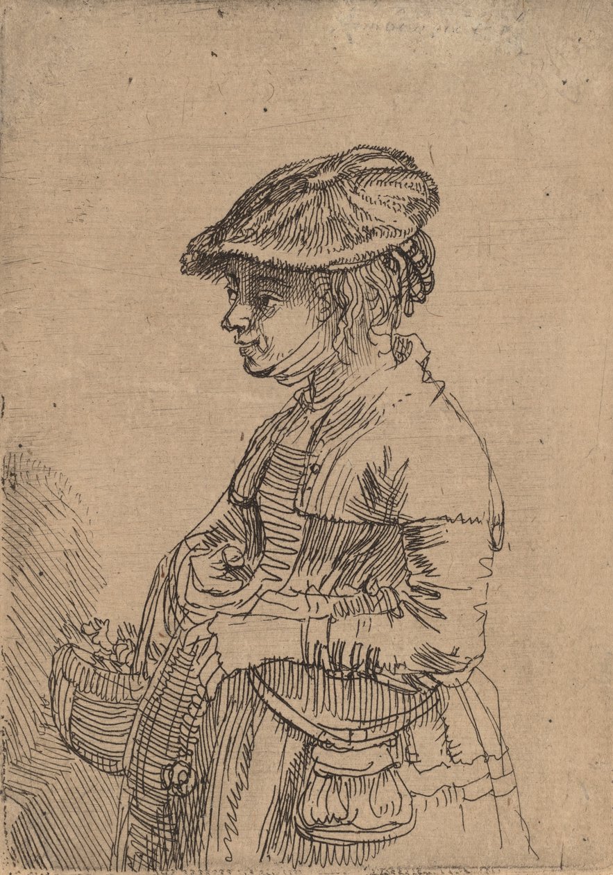 バスケットを持つ少女、c。 1642年。 作： レンブラント・ファン・レイン