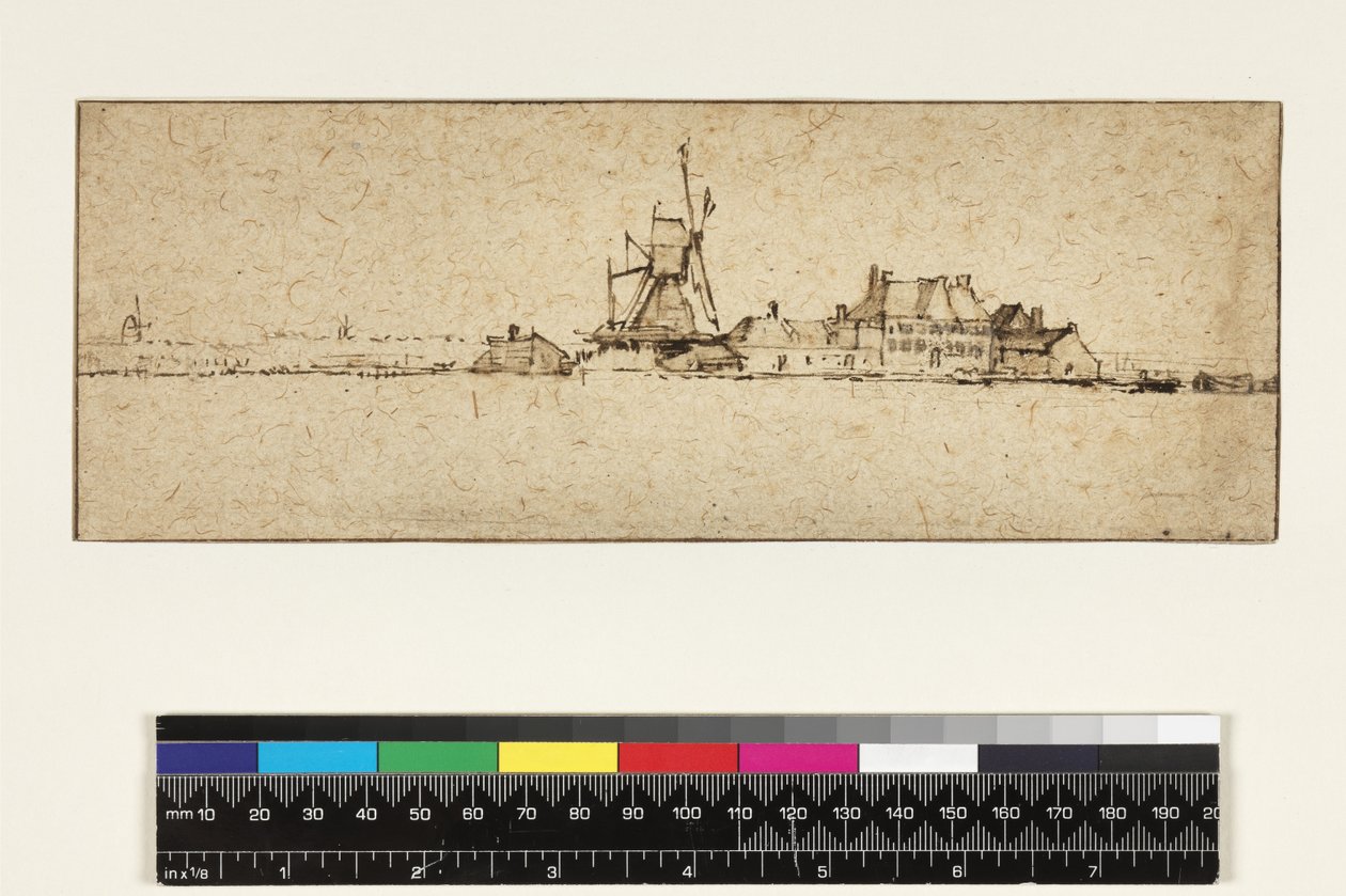 Het Molentje、1654年頃（ペンとインク、紙の上にウォッシュとガッシュを塗ったもの） 作： レンブラント・ファン・レイン