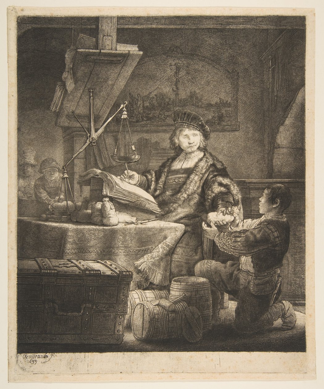 Jan Uytenbogaert The Gold Weigher、1639年。 作： レンブラント・ファン・レイン