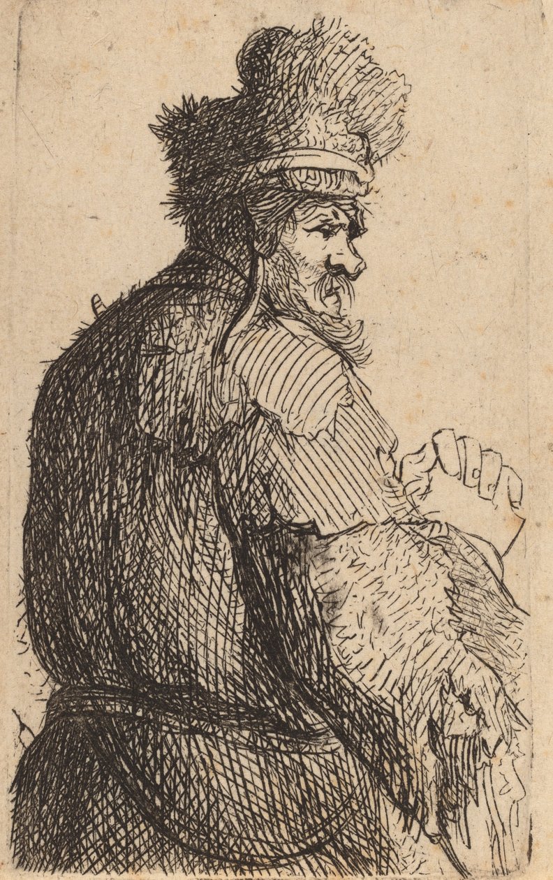 後ろから見た老人、右横顔、c. 1631年。 作： レンブラント・ファン・レイン