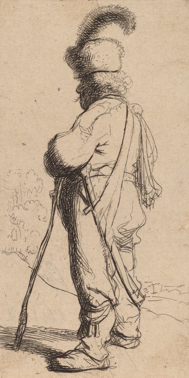 棒に寄りかかるポーランド人、c. 1632年。 作： レンブラント・ファン・レイン