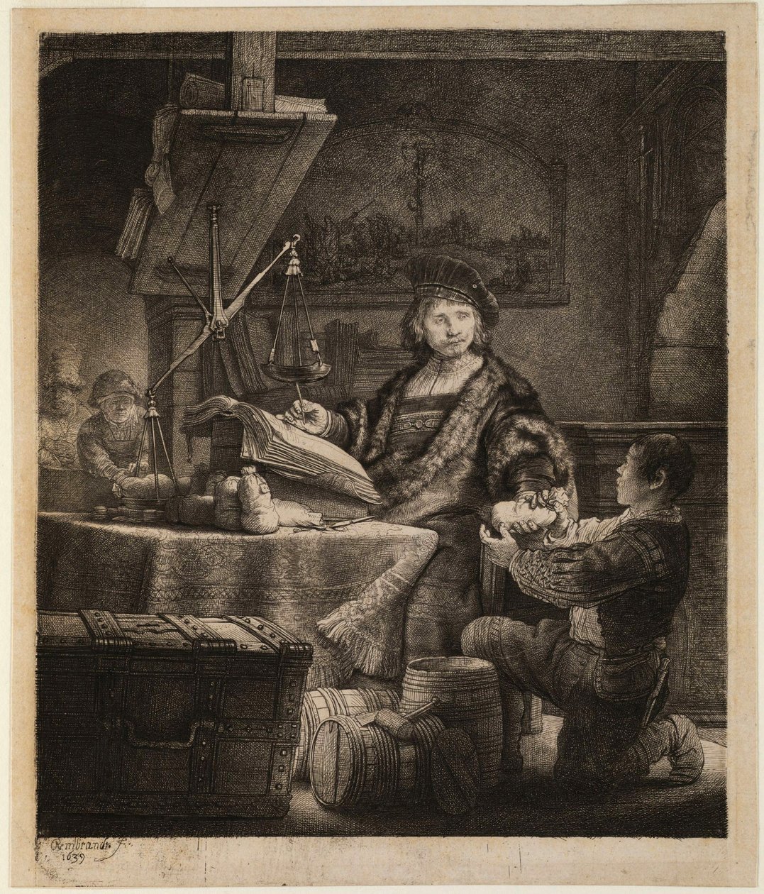 レンブラント・ファン・ライン（1606-1669）のエングレーヴィング「Portrait du peseur d