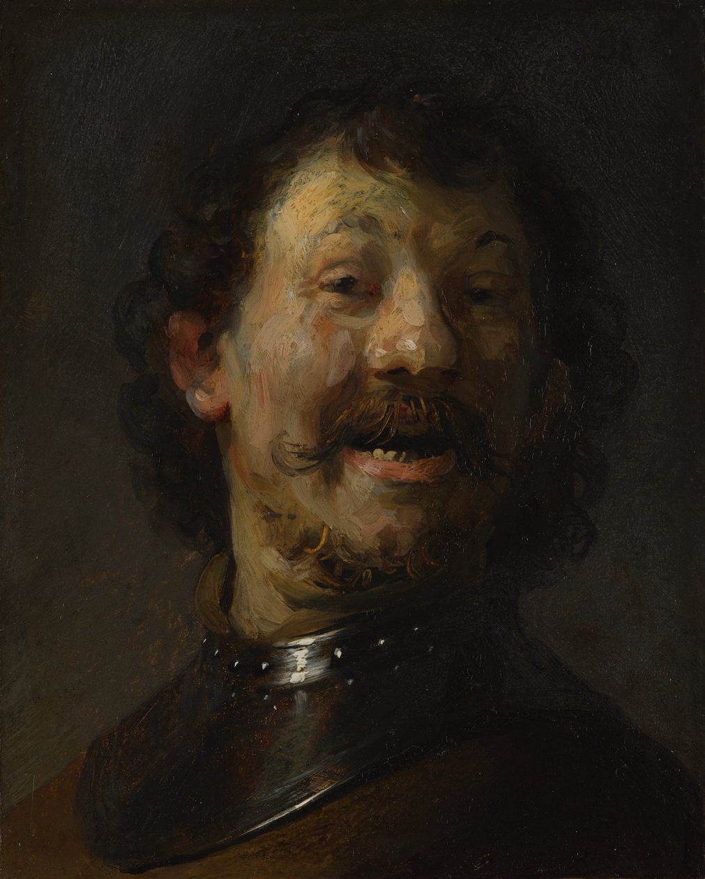笑う男、c.1629-1630（パネル上の銅に油彩） 作： レンブラント・ファン・レイン
