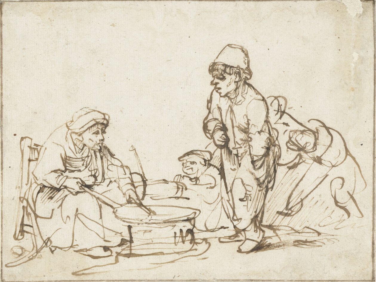 パンケーキウーマン、c。 1635年。 作： レンブラント・ファン・レイン