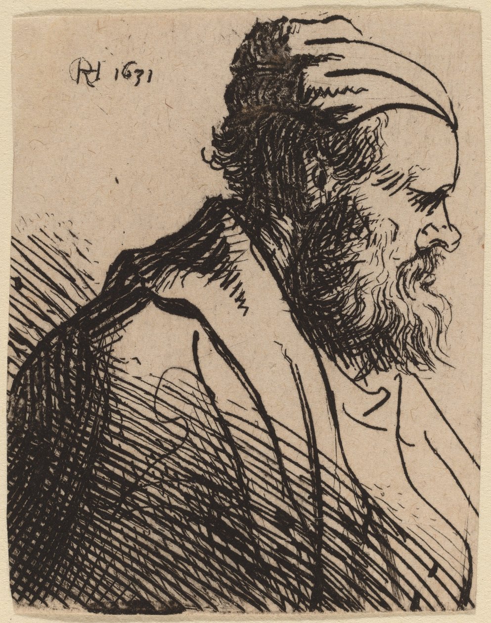 帽子をかぶった短鼻の男 作： Rembrandt vanRijnとStudioof Rembrandt