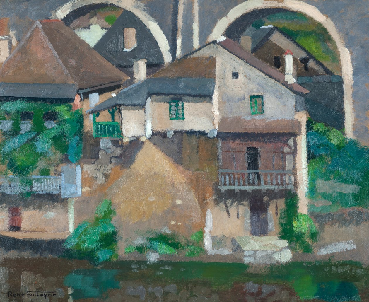 Casas no Vézère em Uzerche (óleo sobre papelão) 作： ルネ・フォンテーヌ