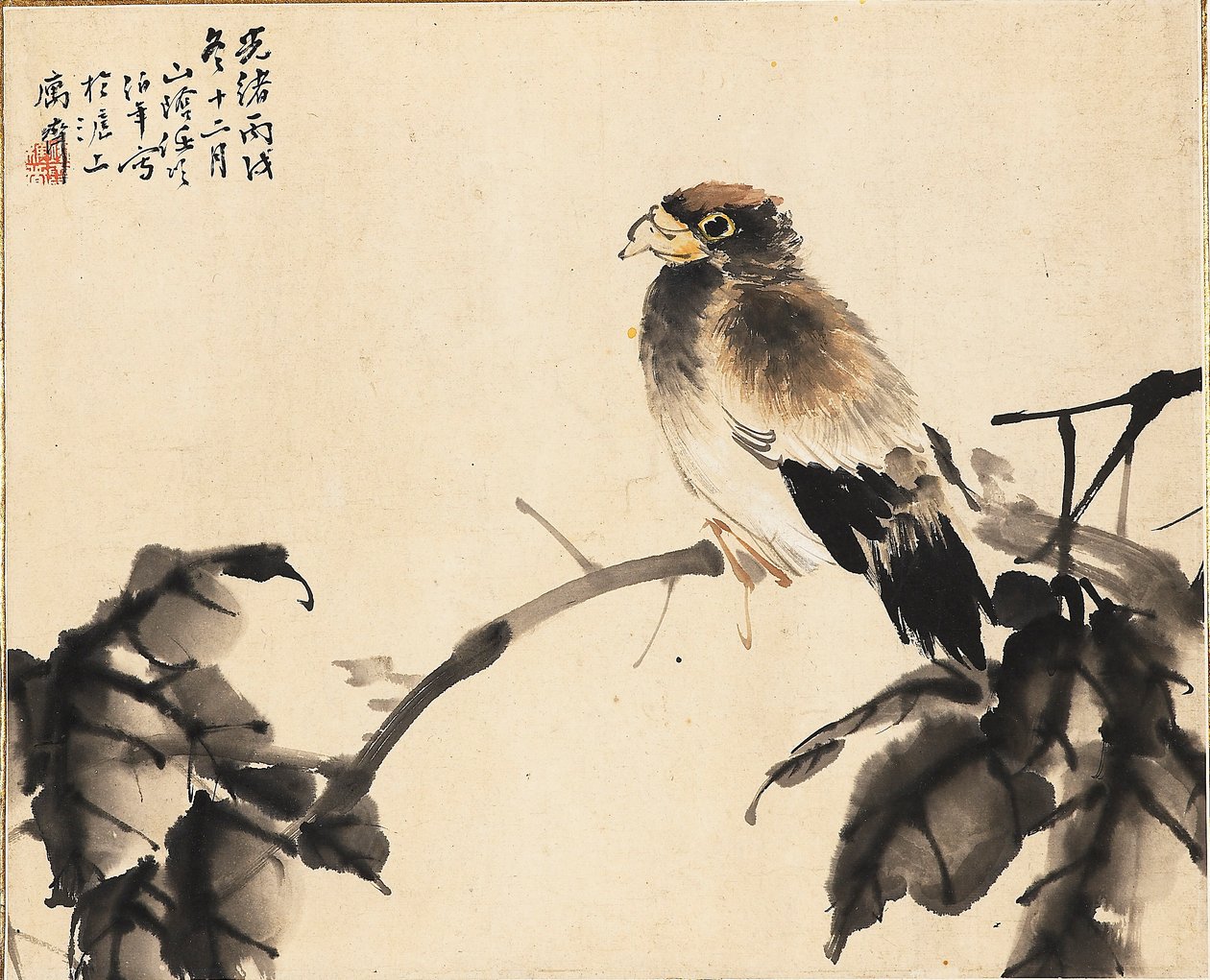 枝にとまる鳥、1886 年 作： レン・イー
