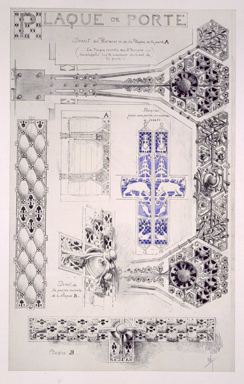 ドア装飾用のデザイン、「Esquisses Decoratives par Rene Binet」、Gustave Geffroy（1855-1926） 作： ルネビネット