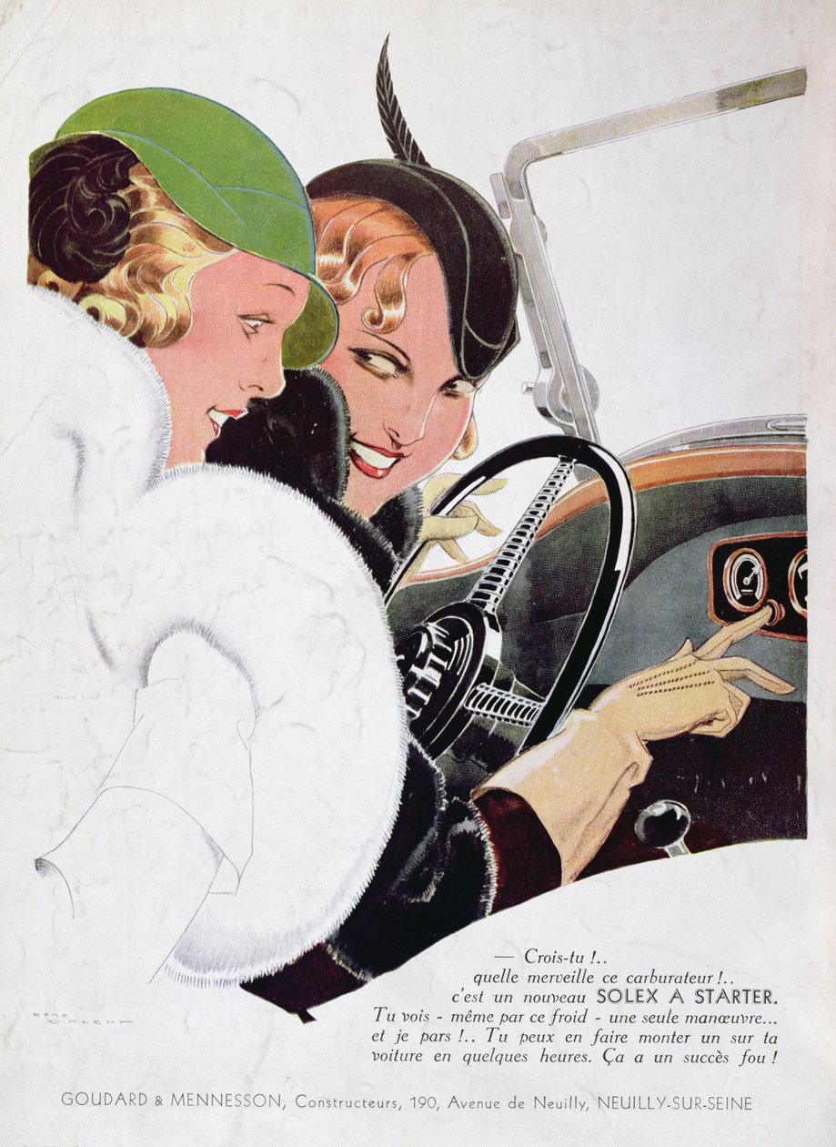 1932年1月に発行された「Vogue」誌からのSolexキャブレターの広告 作： ルネ・ビンセント