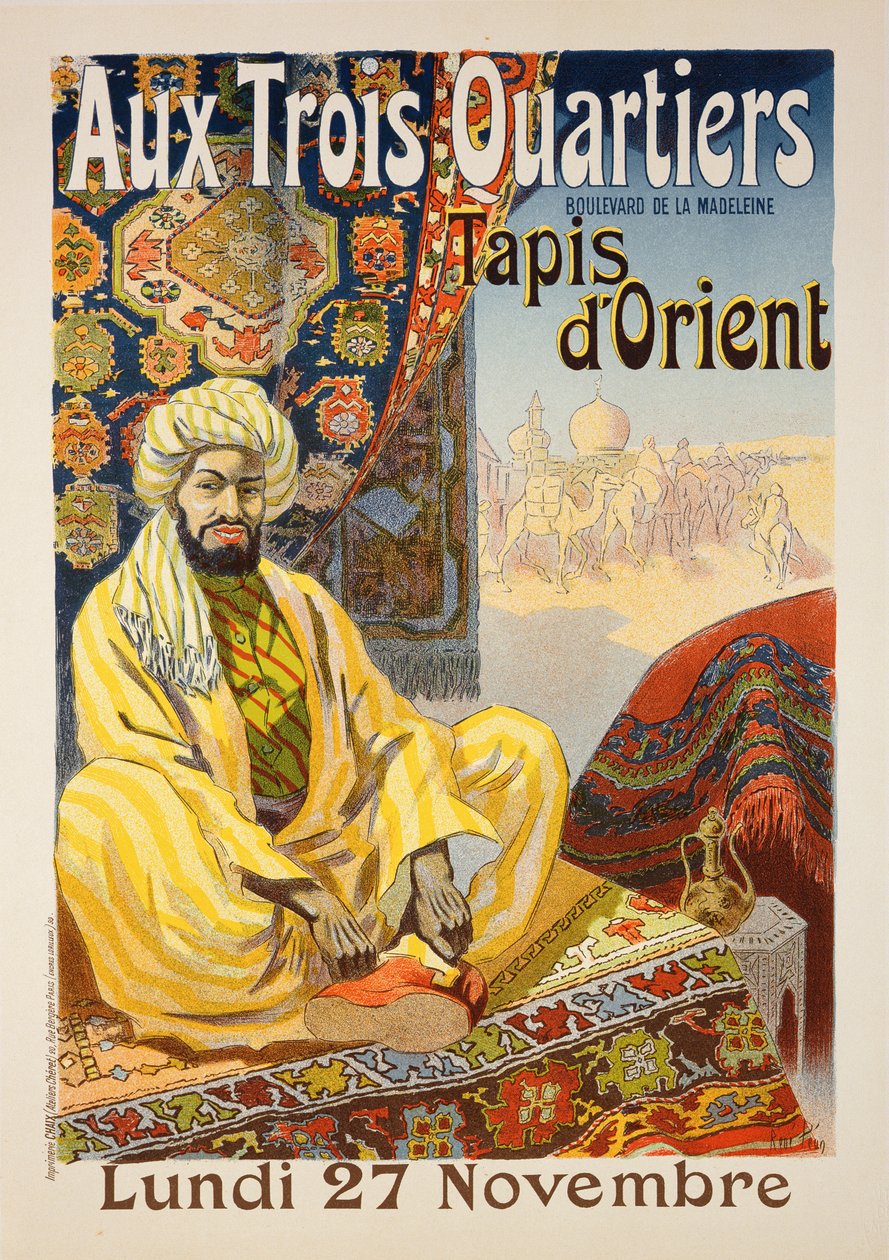 1899年「オー・トロワ・カルティエ」に出品された「オリエンタル・カーペット」のポスターの複製 作： ルネ・ピーン