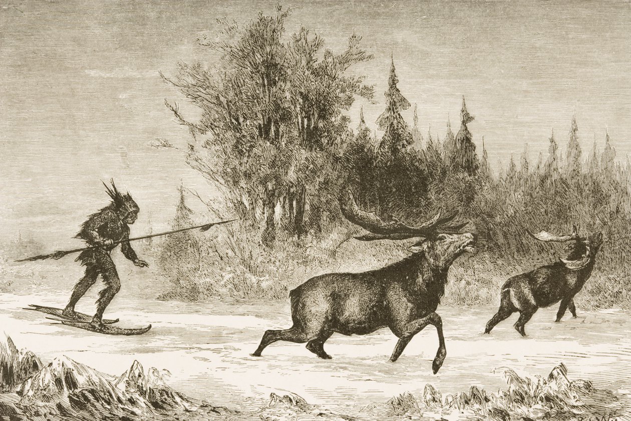 ノースウエスタンテリトリーでのネイティブアメリカンのムース狩猟、1880年頃 作： サミュエル・マニング牧師