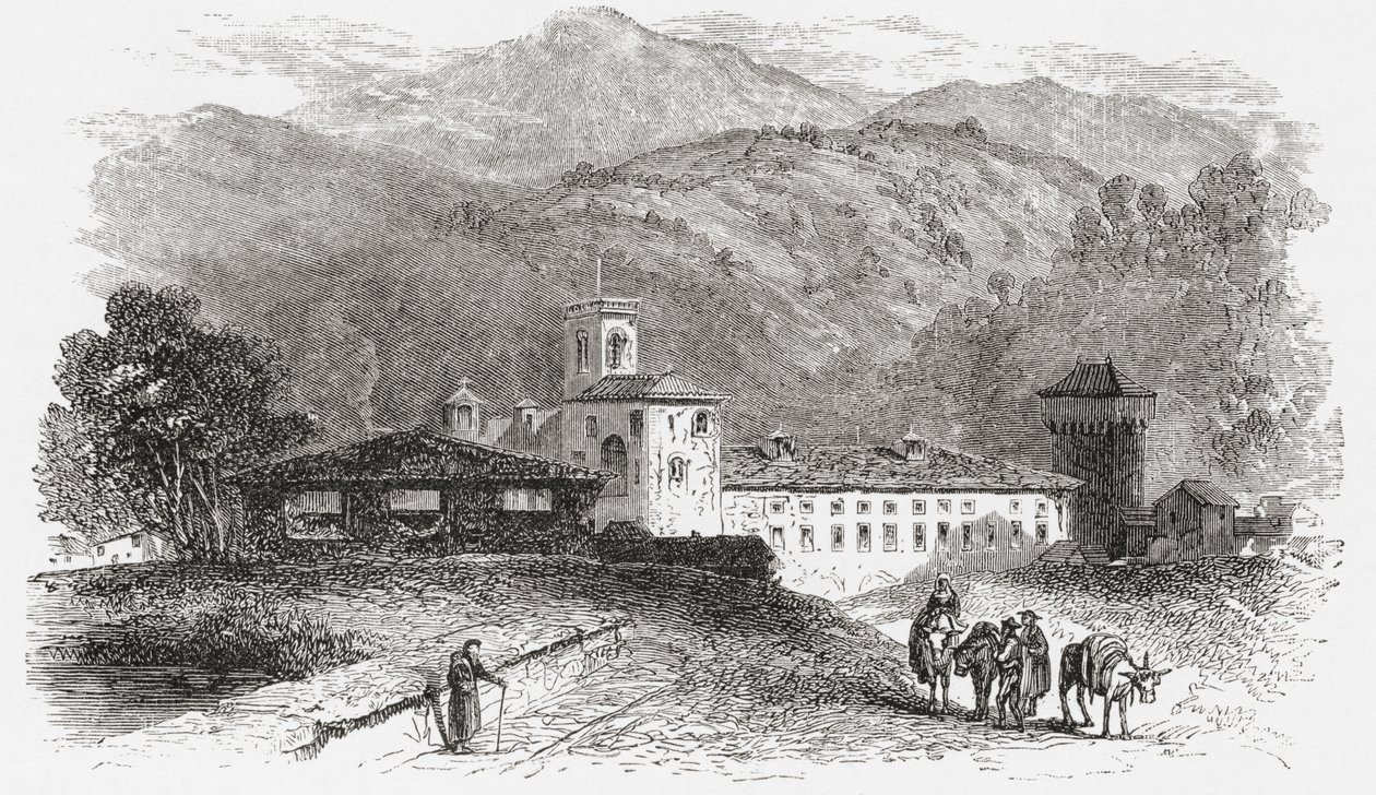 19世紀後半のイタリア、フィレンツェ、ヴァロンブローサの修道院。1890年頃に出版されたサミュエル・マニング師によるイタリアの写真より。 作： サミュエル・マニング牧師