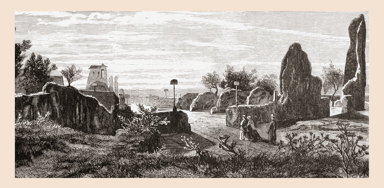19世紀後半のイタリア、ローマ、パラティーノの丘、カエサル宮殿跡。1890年頃に出版されたサミュエル・マニング師によるイタリアの写真より。 作： サミュエル・マニング牧師