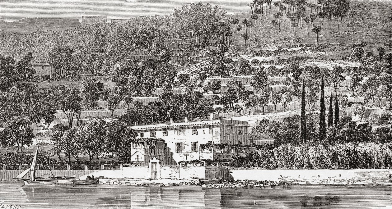 19世紀後半のイタリア、ラ・スペッツィアの対岸にあるパルマリア島。1890年頃に出版されたサミュエル・マニング師によるイタリアの写真より。 作： サミュエル・マニング牧師