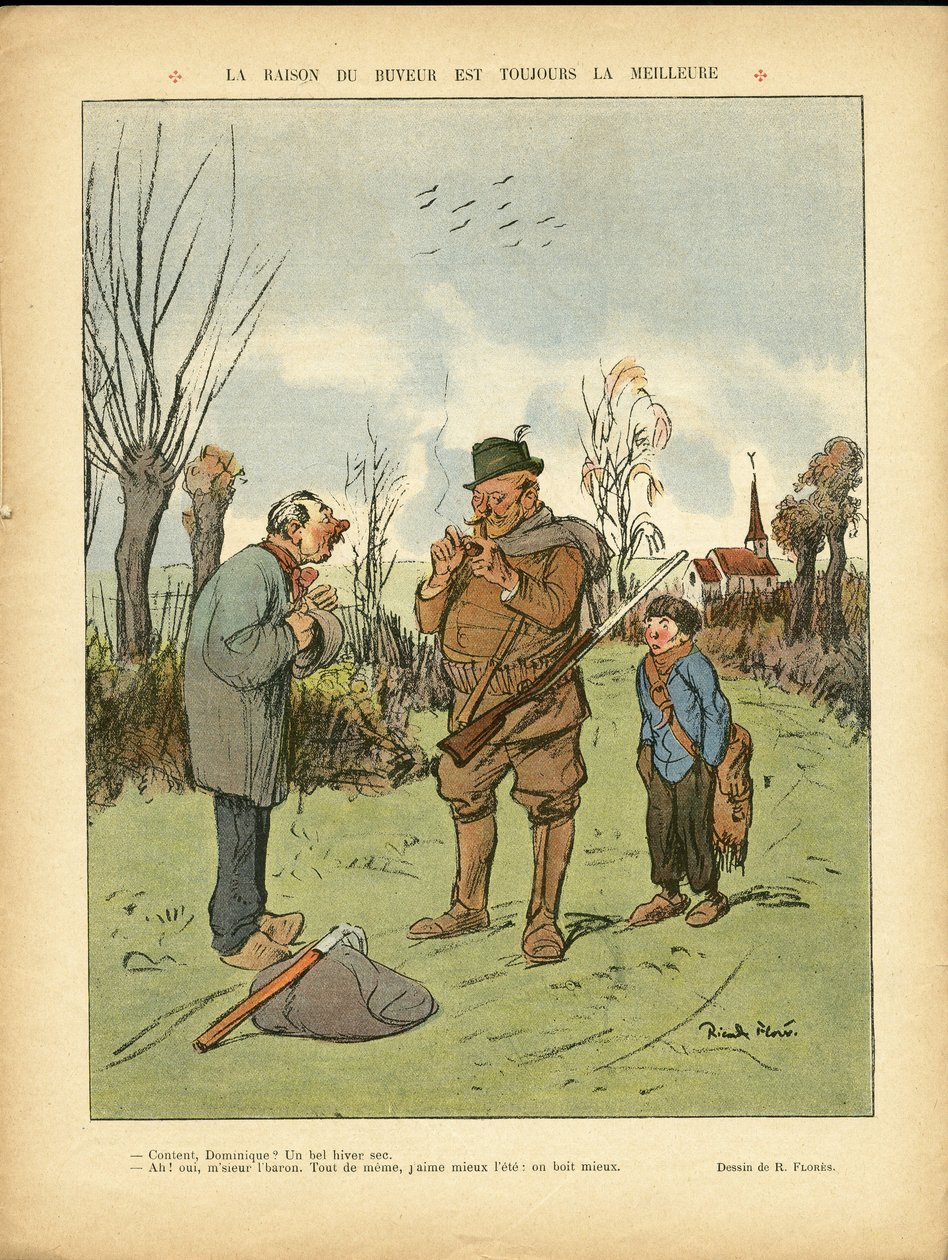 Ricardo Flores (1878-1918)によるイラスト（Le Lire, 04/01/13） - 酒飲みの理由はいつも最高だ - キャンペーン, 子供時代, 狩猟猟師, 大聖堂教会, アルコール アルコール依存症 作： リカルド・フローレス