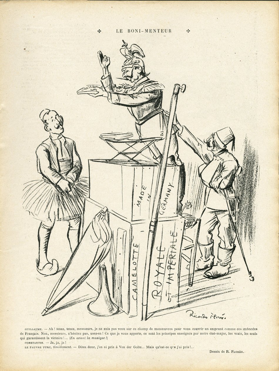 Le Lire誌20/09/13に掲載されたリカルド・フローレス（1878-1918）のイラスト - 嘘つき - ドイツ プロイセン トルコ 14-18年の戦争 第一次ices - ウィリアム2世 作： リカルド・フローレス