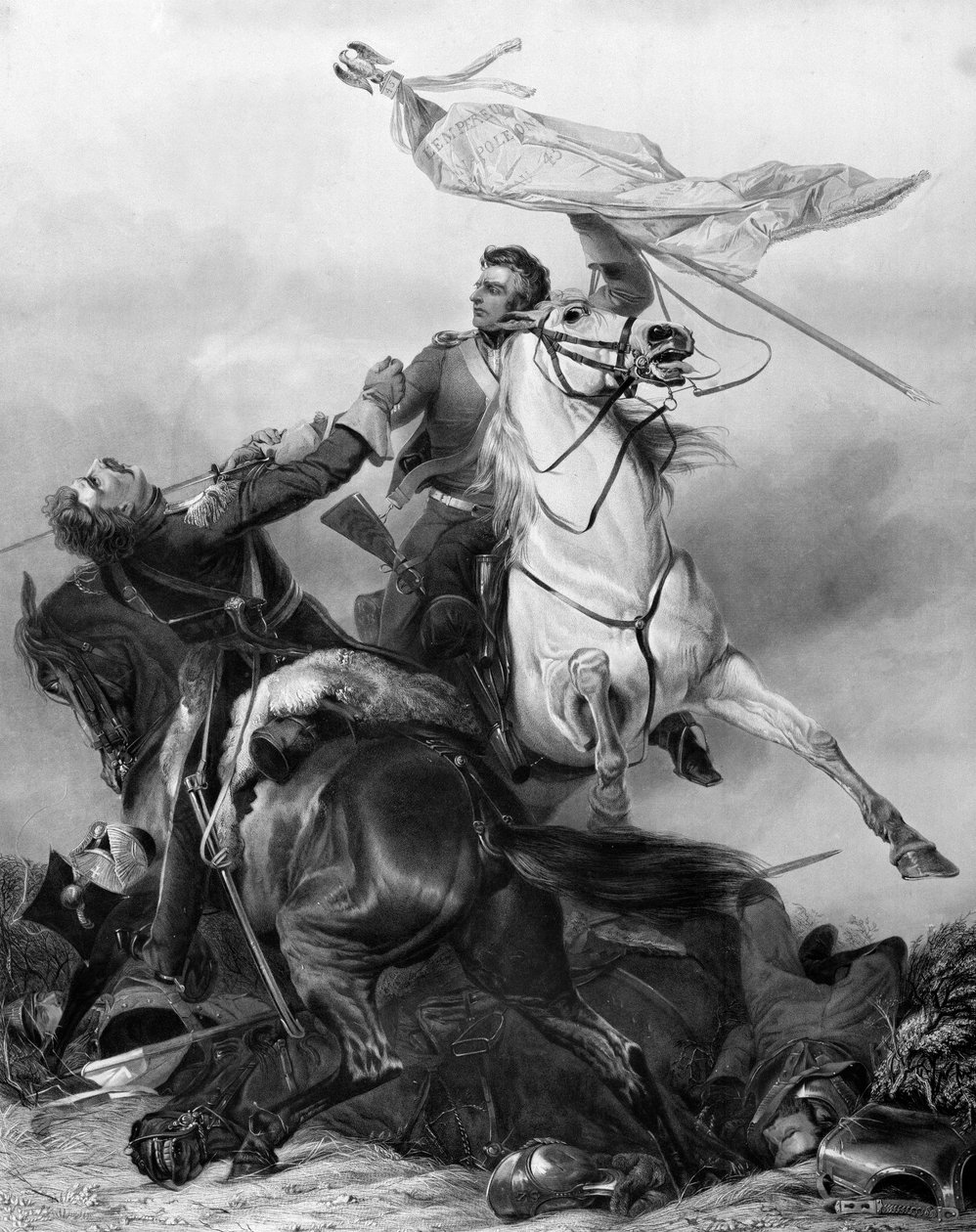 標準のために戦う-1847年後の1815年、ウォータールーでフランスの第45連隊のイーグルを捕獲する軍曹エワート 作： リチャード・アンスデル