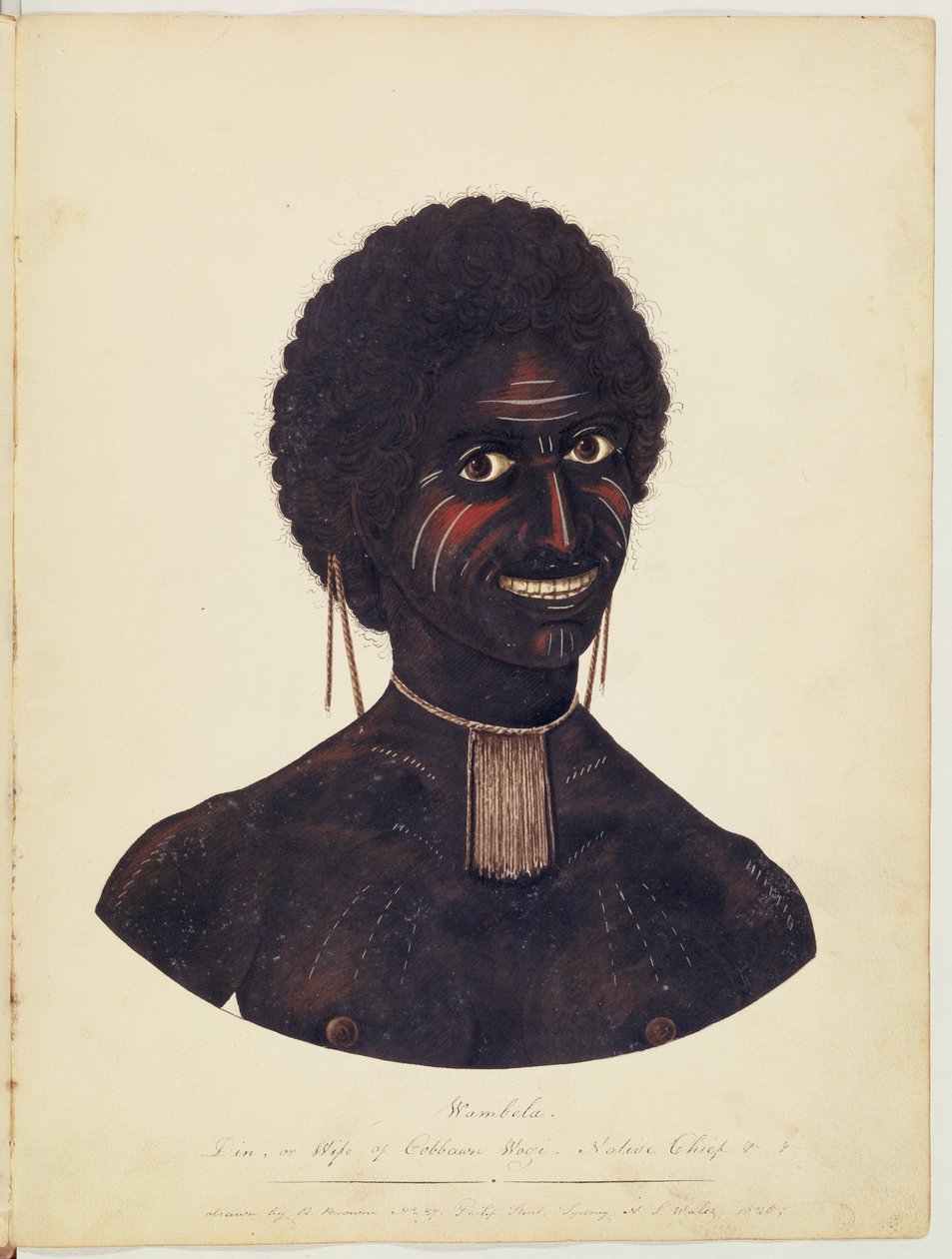 1820年ニューサウスウェールズ州ポートスティーブン出身のCobbawn Wogiの妻Wambela 作： リチャード・ブラウン
