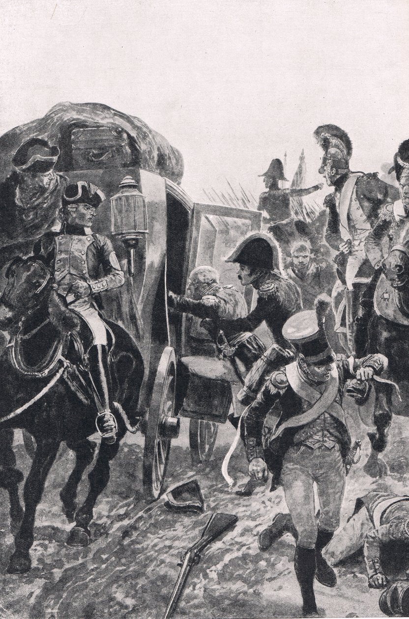 1809年7月27日のスペイン軍の飛行、「陸と海のイギリスの戦い」のイラスト、ロンドン、カッセル発行、1910年 作： リチャード・カトン・ウッドビル・ジュニア