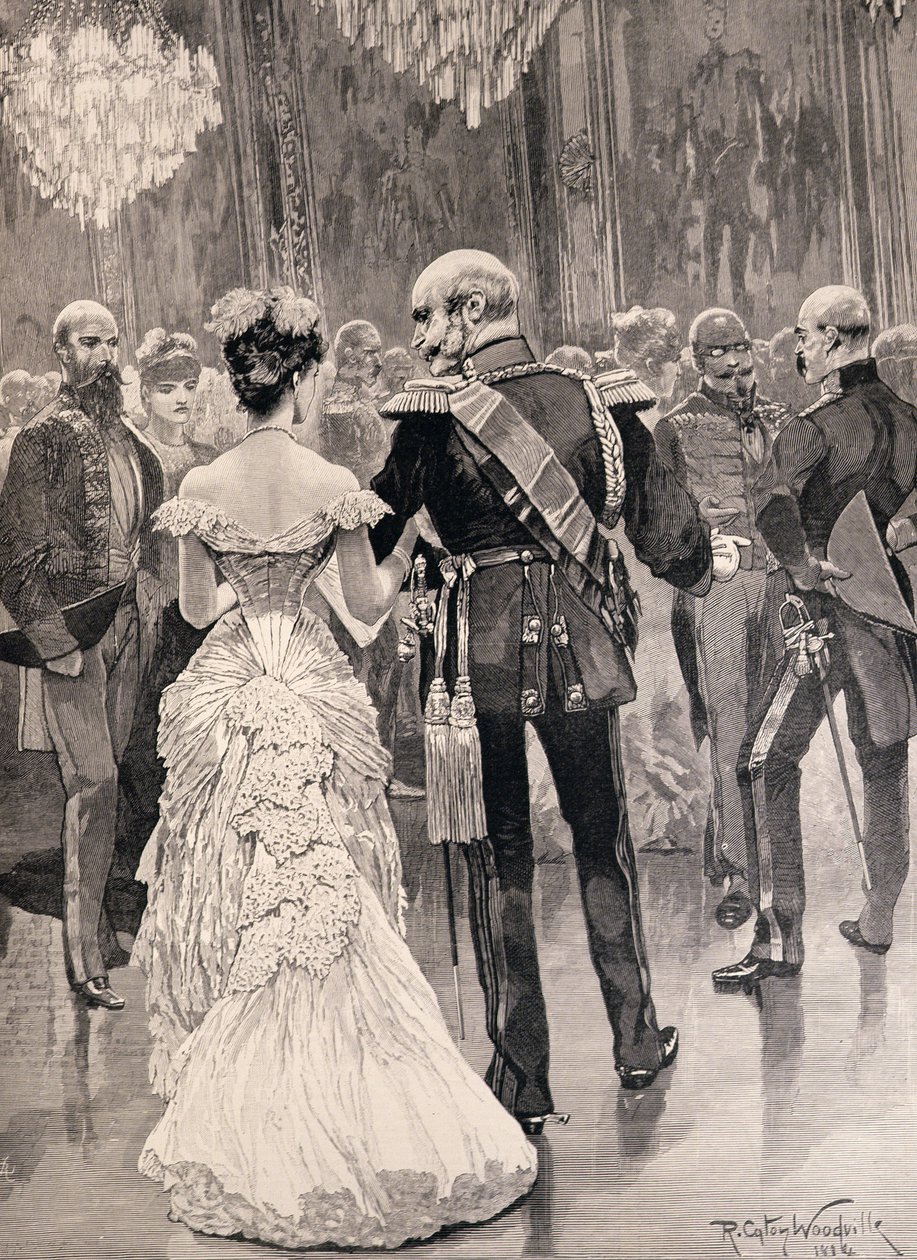 1887年3月26日の「イラストレイテッドロンドンニュース」からの1862年の法廷でのプロイセン国王の新国務大臣、ビスマルクの指摘 作： リチャード・カトン・ウッドビル・ジュニア