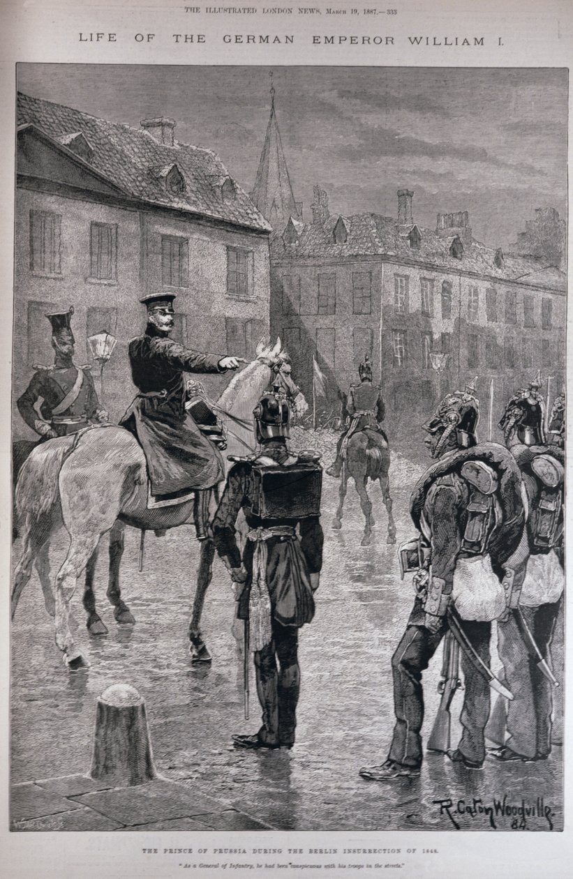 1887年3月19日の「The Illustrated London News」より、1848年のベルリンの蜂起時のプロイセン王子 作： リチャード・カトン・ウッドビル・ジュニア
