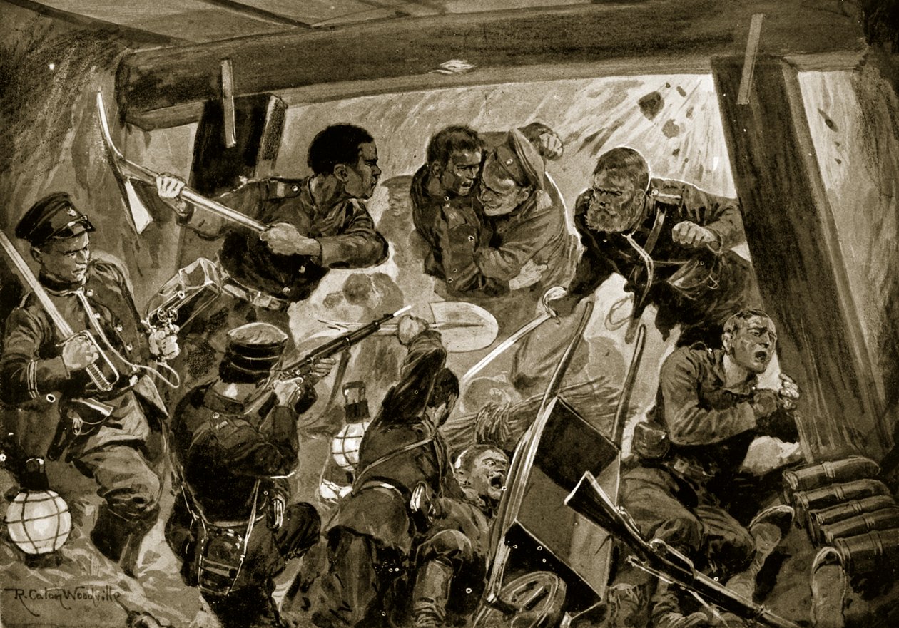 日露戦争：ポートアーサーの土木工事における対人闘争、「国民の歴史」のイラスト 作： リチャード・カトン・ウッドビル・ジュニア