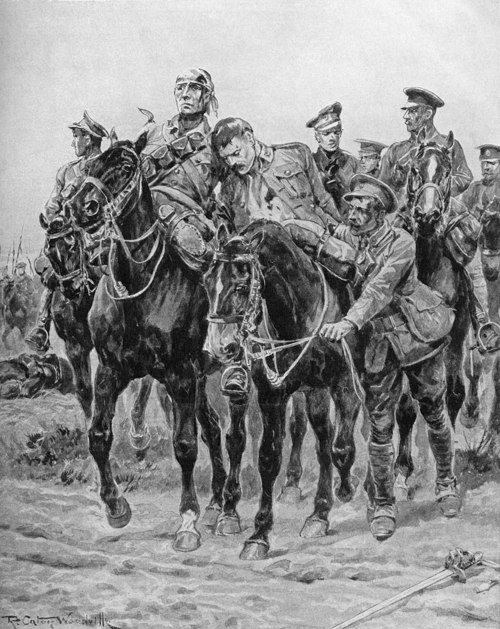 WWI-馬に負傷したイギリス兵 作： リチャード・ケイトンIIウッドビル