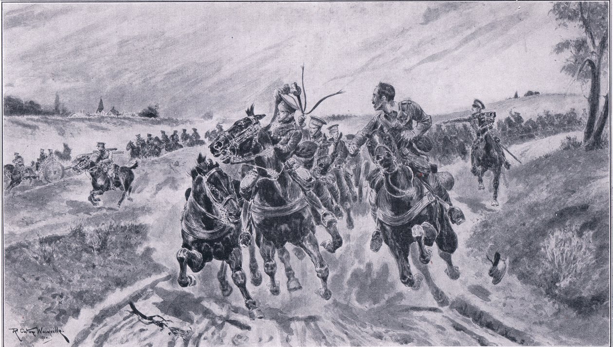 モンスの戦いでイギリス軍の大砲が登場、大戦争The Amalgamated Press Limited、1914 作： リチャード・カトン・ウッドビル