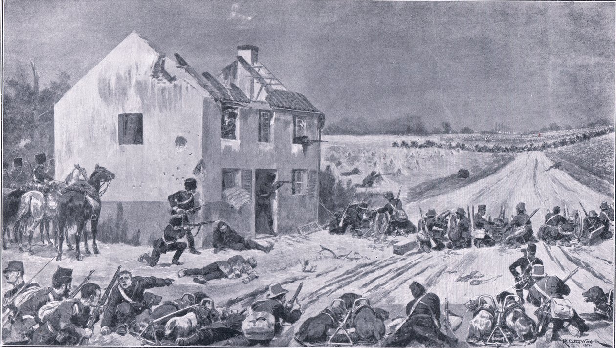 大戦争The Amalgamated Press Limited、1914年、ベルギー軍が侵略者を倒したヘレンの戦いのシーン 作： リチャード・カトン・ウッドビル