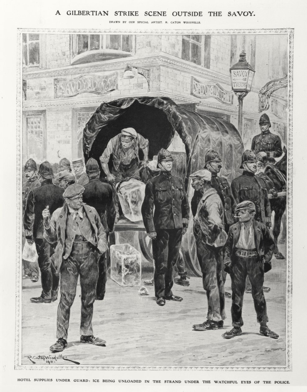 1910年、サヴォイ郊外のギルバートのストライキシーン 作： ウッドビル後のリチャード・ケイトン