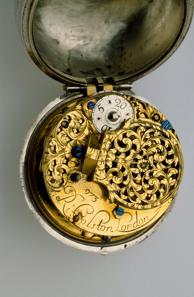 ペアケースヴァージウォッチのインテリア、1685年頃（シルバーと真鍮） 作： リチャード・コルストン