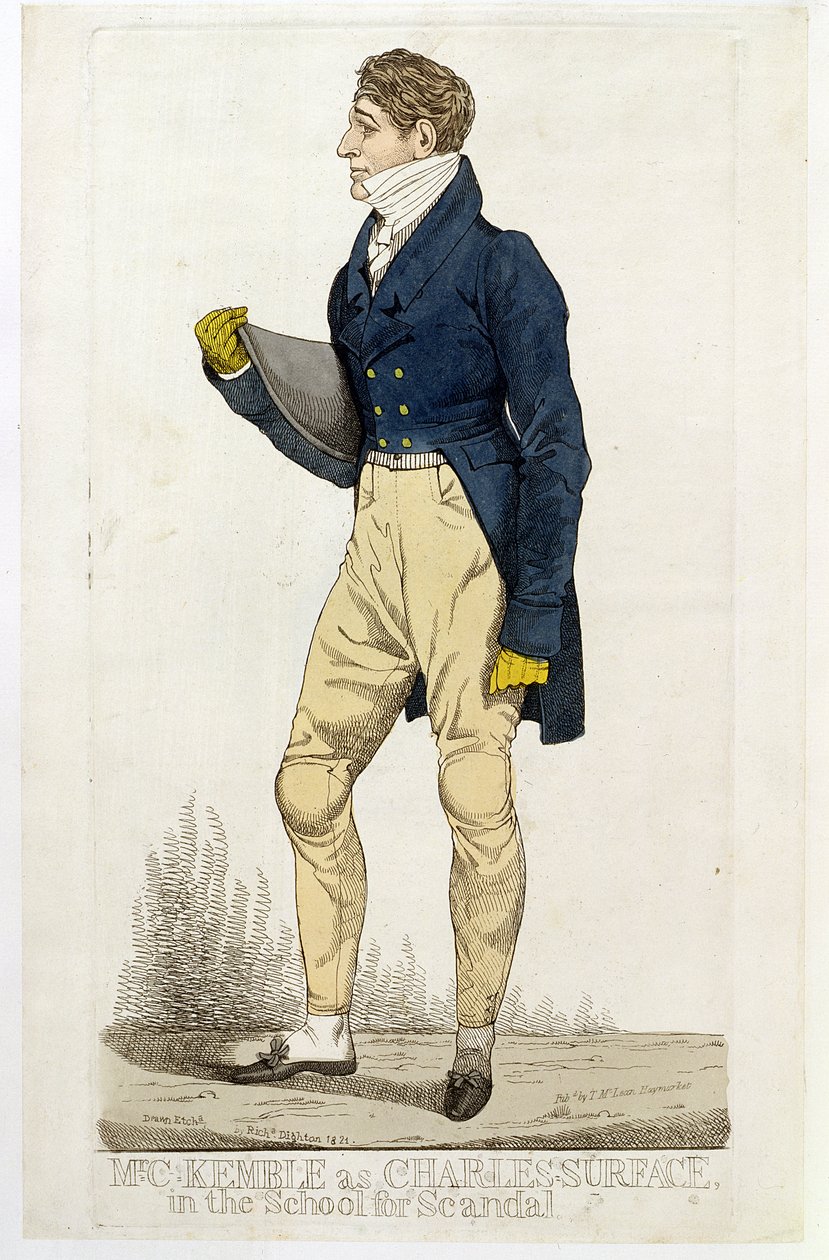 チャールズケンブル氏（1775-1854年）、パブ「スキャンダルの学校」のチャールズサーフェスとして。トーマス・マクリーン作、1821年（カラーエッチング） 作： リチャード・ダイトン