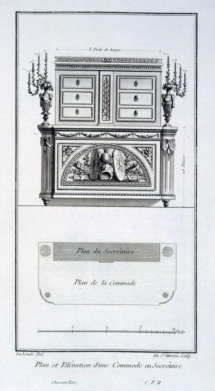 便器と秘書キャビネットのデザイン、「Oeuvres divers de Lalonde、decorateur et dessinateur」、1780-96年発行 作： リチャード・ラロンデ