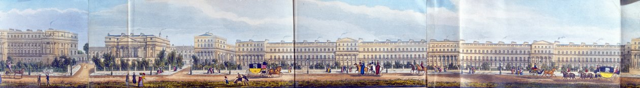 カンバーランドヴィラとチェスターテラス、パブ、リージェンツパークのパノラマビューからの詳細。アッカーマン、1831年（アクアチント） 作： リチャード・モリス