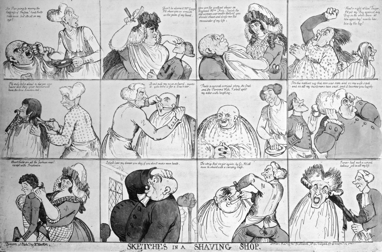 シェービングショップのスケッチ、1794 作： リチャード・ニュートン