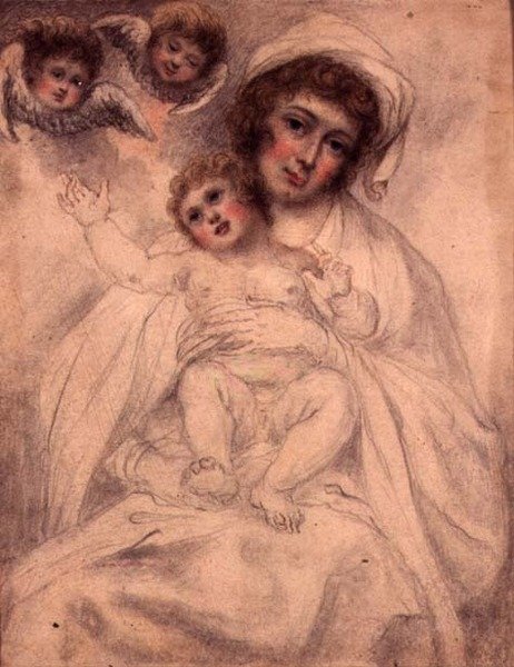 ケルブスのいる母子像 1790年頃 （紙に水彩、鉛筆 作： リチャード（attr。To）Cosway