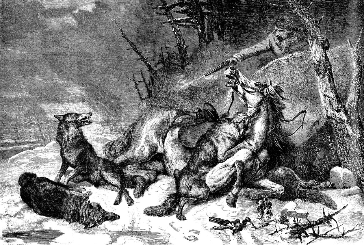 狼の群れに襲われた馬上の旅人 作： リチャード・アンスデル