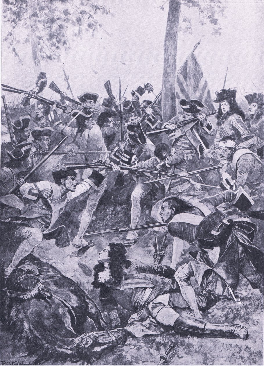 1706年5月23日、ラミーユの戦い：アイルランド連隊の攻撃、陸と海でのイギリスの戦い、1915年のイラスト 作： リチャード・カトン・ウッドビル・ジュニア