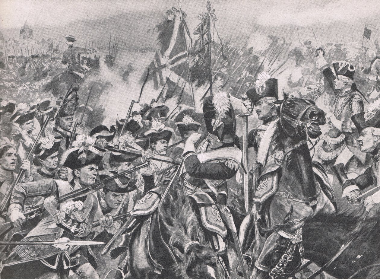 ミンデンの戦い、1759年8月1日、イギリス海陸戦争、1915年のイラスト 作： リチャード・カトン・ウッドビル・ジュニア