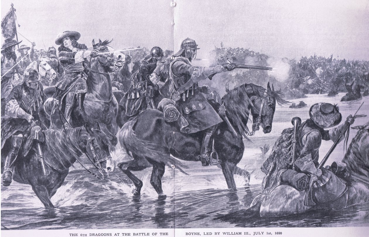 1690年7月1日のボインの戦い、イギリスの陸と海の戦い、1915年のイラスト 作： リチャード・カトン・ウッドビル・ジュニア