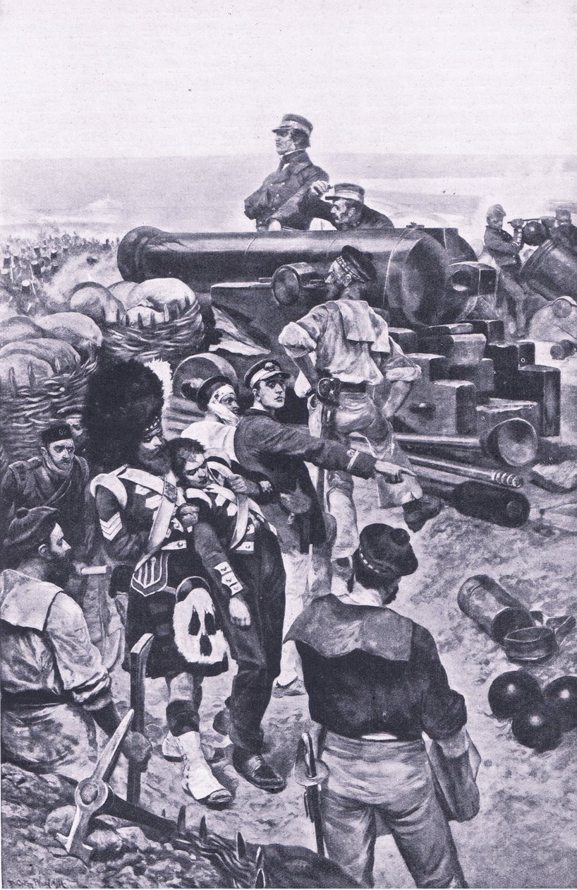セバストポリへの攻撃、1855年、陸と海でのイギリスの戦い、1915年のイラスト 作： リチャード・カトン・ウッドビル・ジュニア