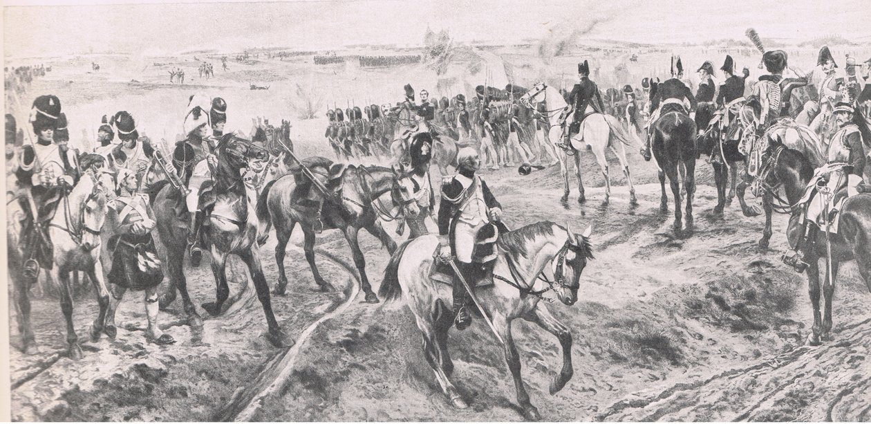 ウォータールー1815年6月18日：オールドガード、陸と海でのイギリスの戦いのイラスト、1915 作： リチャード・カトン・ウッドビル・ジュニア