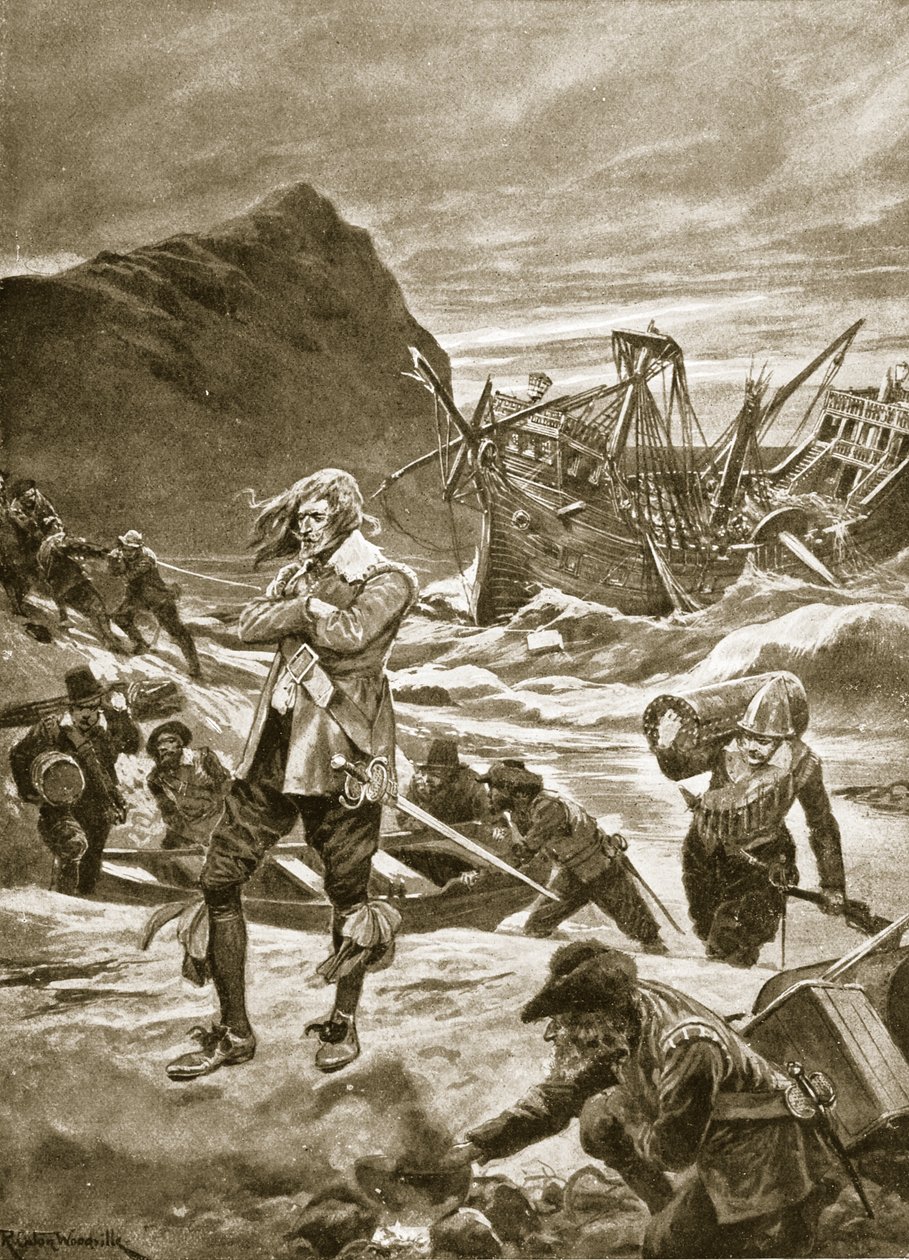 1609年のバミューダ諸島の難破、「ハッチンソンのイギリス国民の物語」、1923年頃 作： リチャード・カトン・ウッドビル・ジュニア